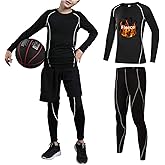 Tesuwel 2/3/4 Pcs Boys Girls Base Layer Athletic Compression Leggings and Shirts Thermal Underwear Set Running Pants Tights