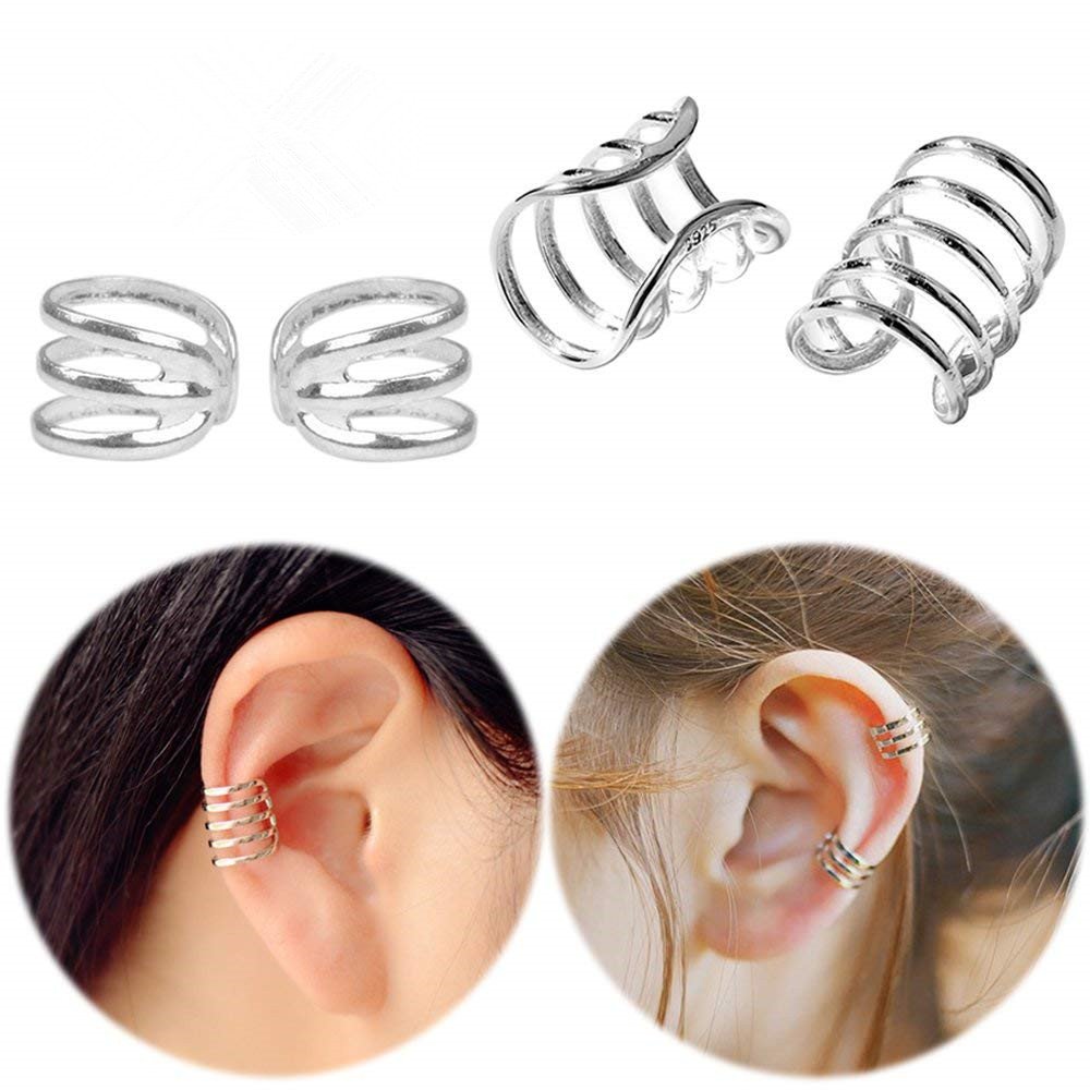 Robert JC 925 Sterling Silver Multi Circles Cuff Earrings for Women Teen Girls Cartilage Earrings