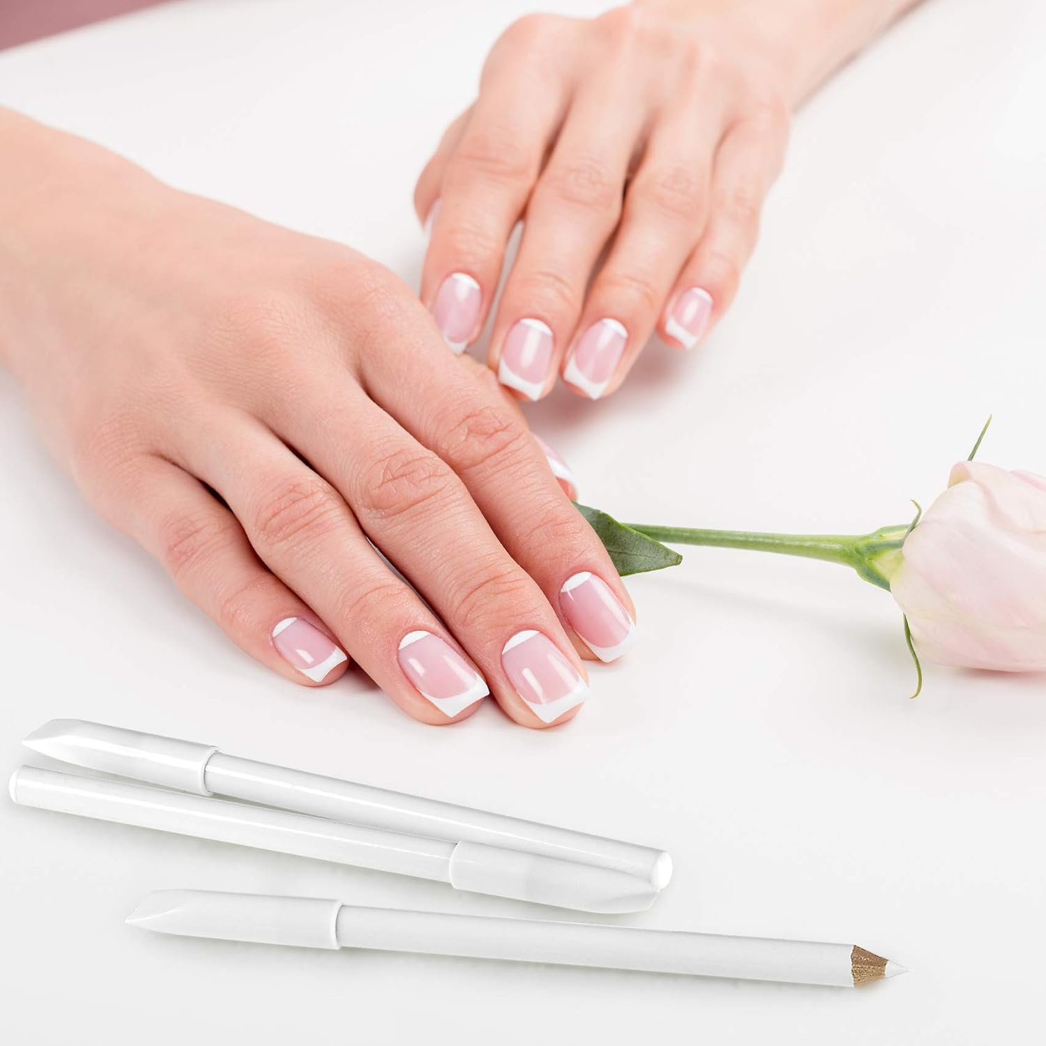 PAGOW 5 Pieces White Nail Pencils 2-In-1 Nail Whitening Pencils with Cuticle Pusher for DIY French Art Manicure Supplies, Perfect Nail Art Decoration Tool Nail Polish Remover Set : Beauty