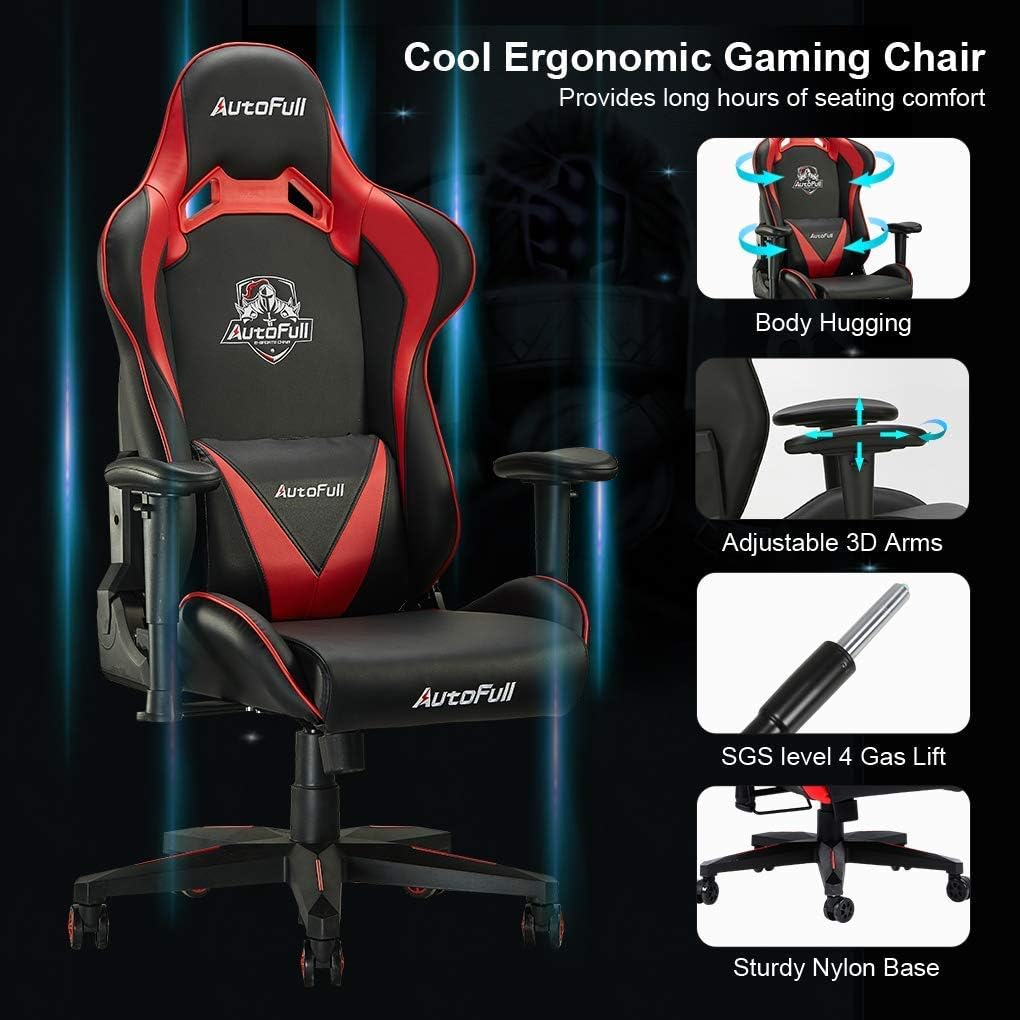 AutoFull Gaming Chair Ergonomic Gaming Office Chair PU Leather Bucket