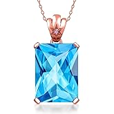 Gemstone Birthstone and Pink Lab Grown Diamond Pendant Necklace for Women in 18K Rose Gold Plated Silver | Emerald Cut 18X13MM with 1.8MM Accent | 18 Inch Chain | Fine Jewelry for Her Mom Wife