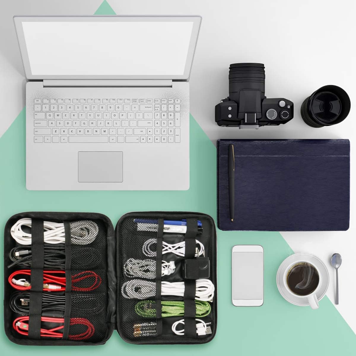 MATEIN Electronics Organizer, Waterproof Travel Electronic Accessories Case Portable Double Layer Cable Storage Bag for Cord, Charger, Power Bank, Flash Drive, Phone, Tablet, SD Card, Black