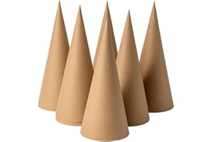 Ruisky 6PCS 9.8in Paper Mache Cones, Open Bottom Cardboard Craft Cones for DIY Art Projects,Halloween and Christmas Tree Decorations (Brown)