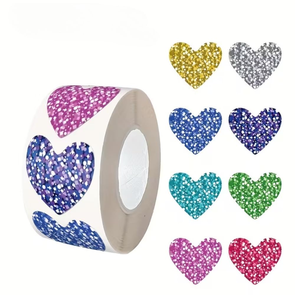 Photo 1 of 1 Roll 8 Assorted Colors Heart-Shaped Gift Decor Stickers - Self-Adhesive Valentine’s Day Craft Stickers for Gift Wrapping & Party Decor