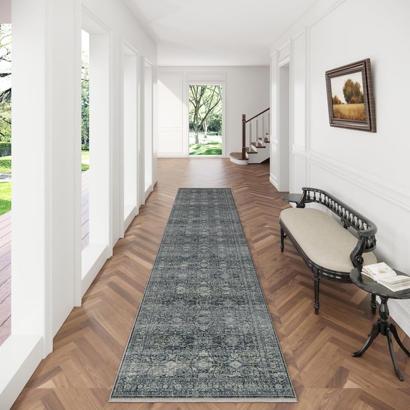 Runners for Hallways Kitchen Runner Rugs: 2'x 10' Washable Rug Runner Non Slip Long Floor Rug with Rubber Backing Faux Wool Vintage Soft Carpet Runners for Entryway Indoor Laundry Bedroom Farmhouse
