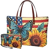Lotusorchid 2 Pcs Large Tote Handbag with PU Wallet, Women Hand bags Purses, Top Handle Bag Satchel Shoulder Bag