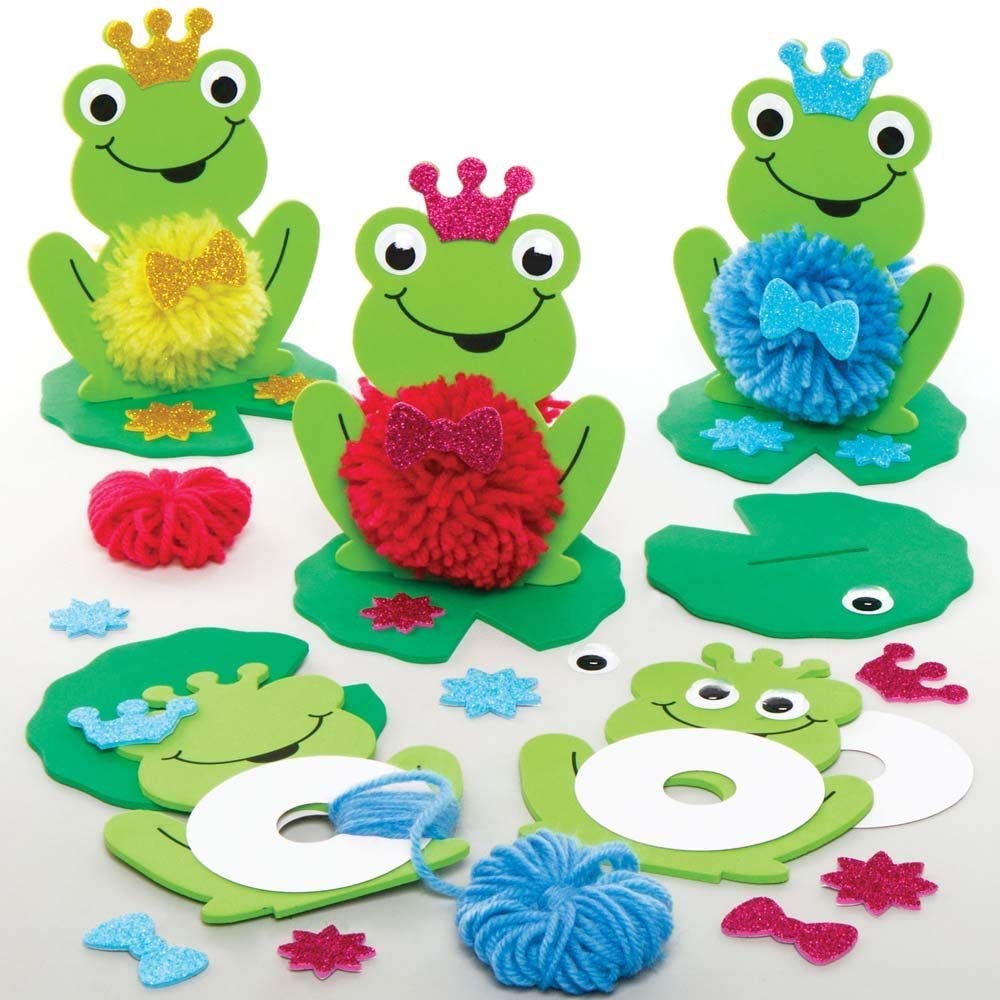Baker Ross AX837 Frog Pom Pom Kits - Pack of 3, Creative Art and Craft Supplies for Kids to Make, Decorate and Display