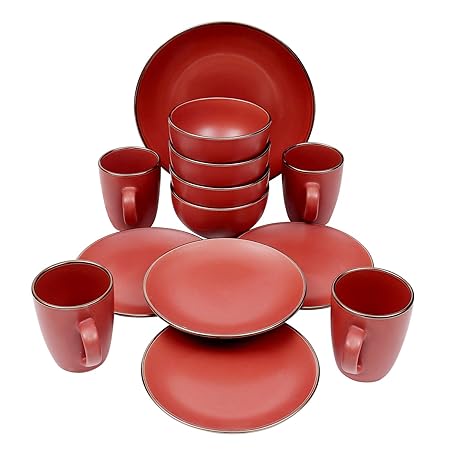 Kurtzy Ceramic Dinnerware Dish Set Microwave Safe Serving Round Plates Bowls Cups Pack for