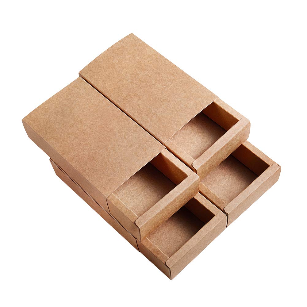 BENECREAT 16 Pack Kraft Paper Drawer Box Festival Gift Wrapping Boxes Soap Jewelry Candy Weeding Party Favors Gift Packaging Boxes - Brown (17.2x10.2x4.2cm)