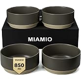 MIAMIO &ndash; Ceramic Bowl Set of 4 / Cereal Bowls (30 oz) &ndash; Sierra (Basalt) | Ceramic Cereal Bowl Set for 4 People, Salad / Soup Bowls, Modern Bowls for Salad, Pasta &amp; Dessert - dishwasher safe