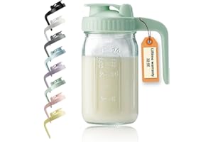MIRADEXIC 32oz Glass Pitcher with Lid & V-shaped Pour Spout - 1 Quart Breastmilk Pitcher Double Leak Proof, Creamer Container for Sun Tea, Juice, Cold Brew Coffee, Breastmilk Storage Container