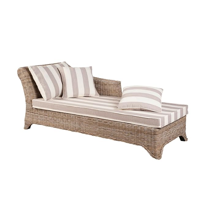 Rotin Design Rattansofa Ottomane CAVALO - Recamiere - inkl. Polsterauflage - Grau