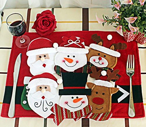 Christmas Decoration, Xmas Dinner Tableware Case, 6 Sets Forks Knives Dinner Flatware Decoration Holders, Santa Claus Snowman Reindeer Christmas Flatware Decoration Bag