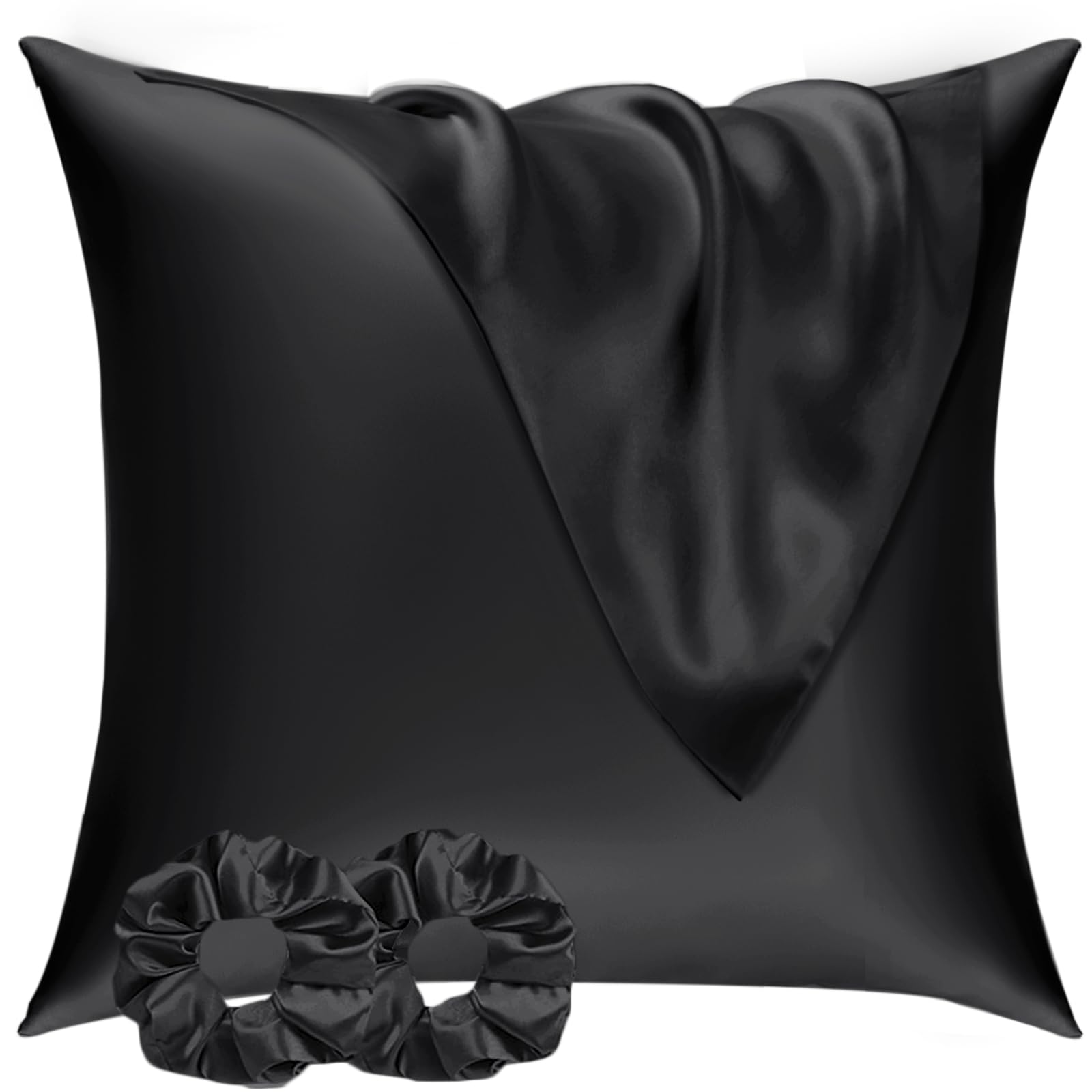 Vielit 2 Pack Satin Pillowcase for Hair and Skin,Soft as Silk Pillowcases for Hair and Skin,Easier Care than Silk Pillow Case Black Pillowcases for 80x80cm Pillow Envelope & 2 Scrunchies