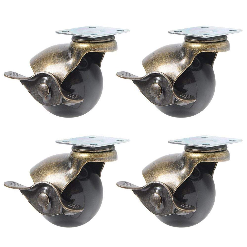 2 Inch Swivel Caster Wheels 360 Degree Rotating Ball Caters Wheel Top Plate Hooded Furniture Caster 66Lbs Capacity,Pack of 4(Ball Caster + Brake, 2 inch)