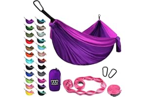 Gold Armour Camping Hammock - XL Double Hammock Portable Hammock Camping Accessories Gear for Outdoor Indoor with Tree Straps, USA Based Brand (Purple and Fuchsia)