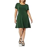 Amazon Essentials Women's Gathered Short Sleeve Crew Neck A-line Dress (Available in Plus Size)