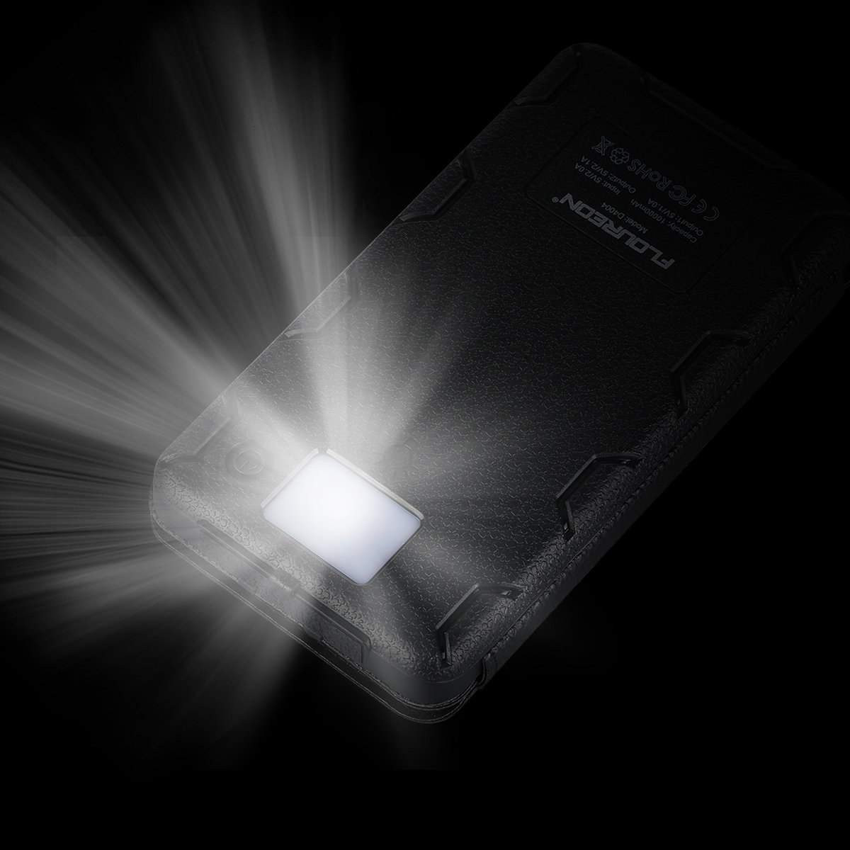 FLOUREON Solar Charger Power Bank 10,000mAh With 1+3PCS Solar Panels Portable Mobile Phone Solar Charger Power Bank Dual USB 1.0A/2.1A Max IP67 Waterproof LED SOS Flashlight