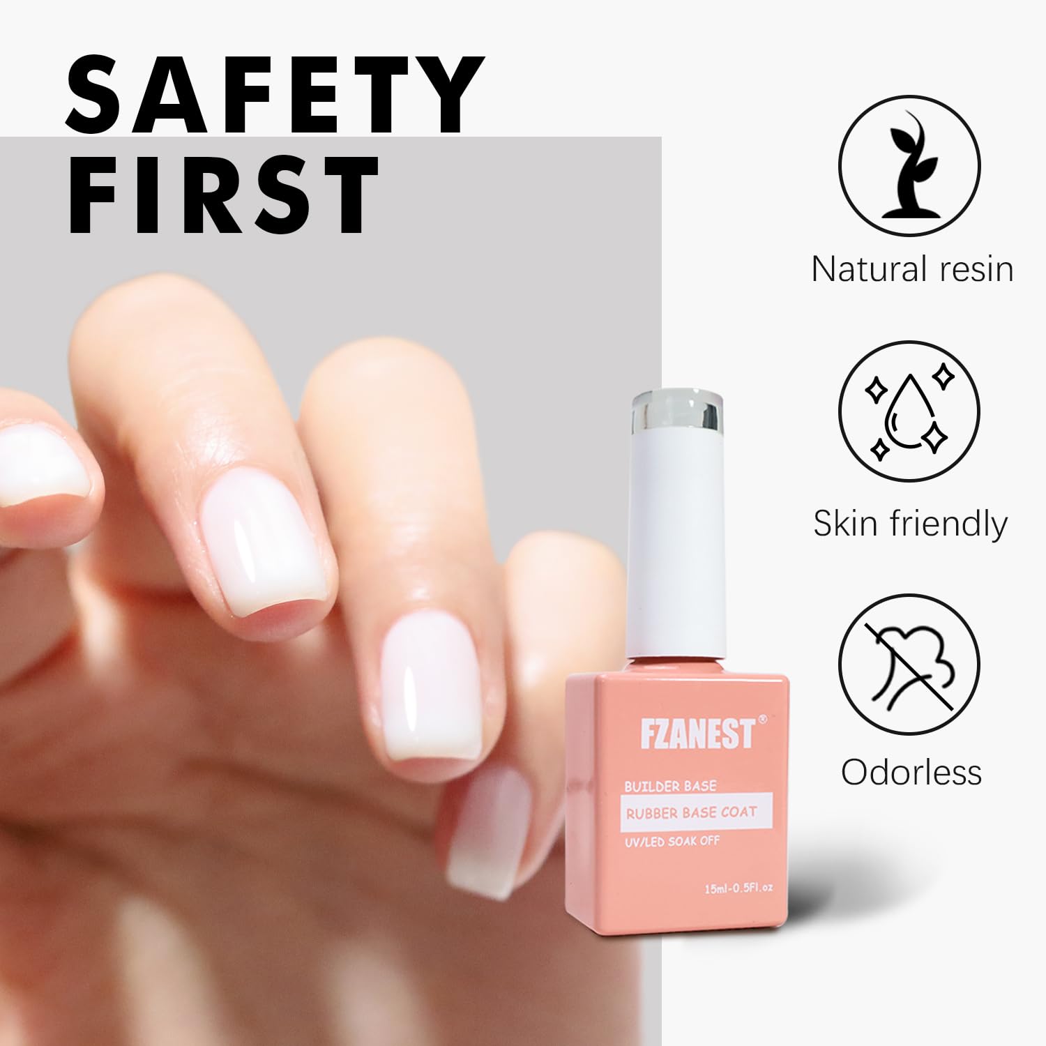 FZANEST Builder Gel For Nails, Milky White Gel Nail Polish Rubber Base For Nail Thickening, LED Nail Lamp Cured Nail Strengthener Extension Color Base In A Bottle - Image 7