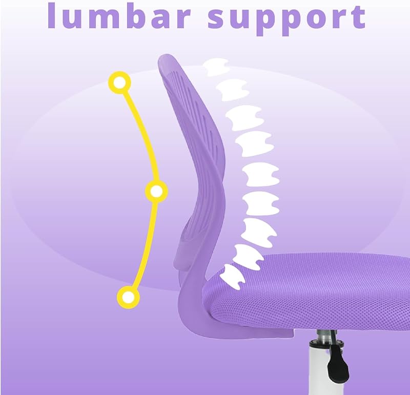 Silla de Escritorio para niños, Silla giratoria de Altura Ajustable con diseño de Respaldo de Agujero pequeño, Adecuada para Dormitorio de niños o Sala de Estudio, Color Morado — foto 7 de 8