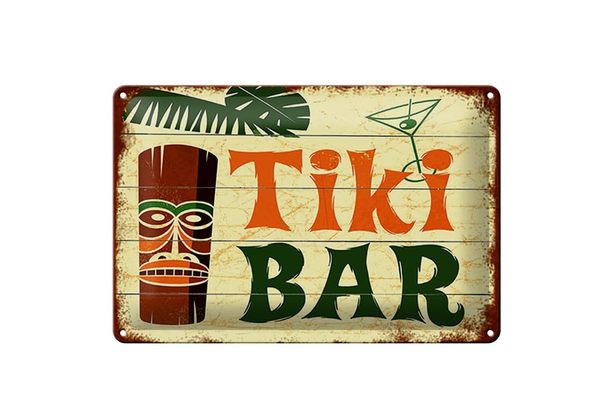 Tin Sign 20 x 30 cm Curved Tiki Bar Hawaii Cocktails Music Live Notice Decorative Gift Sign Vintage