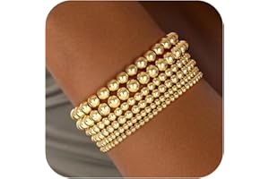 Eaciy Gold Bracelets for Women, 14K Gold Plated Beaded Bracelets Gold Strand Bead Ball Bracelet Stack Set Adjustable Bracelet Set Waterproof Jewelry for Women Gifts Non Tarnish
