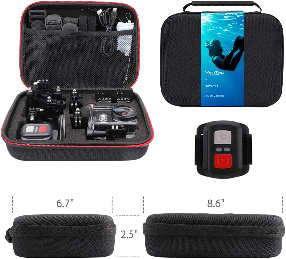 VanTop Moment 3 4K Action Camera w/Gopro Compatible Carrying Case, Remote Control, 16MP Sony Sensor, 30M Waterproof Camera w/Gopro Compatible Accessories, 2 Batteries, 170° Ultra Wide Angle : Electronics