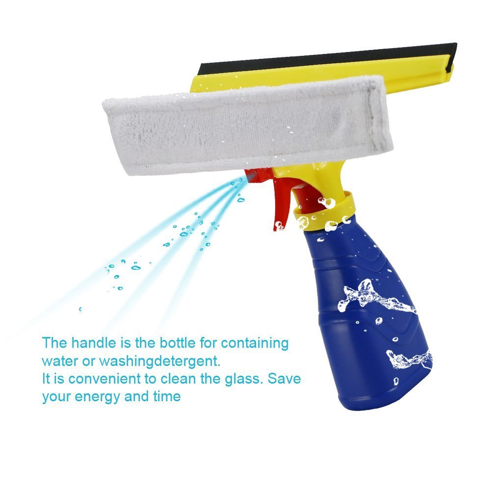 Glass Cleaners, EVERTOP 2 in 1 Handheld Glass Cleaners Shower Squeegee Window Cleaning Kit with Spray Bottle 0.3L (Type D)