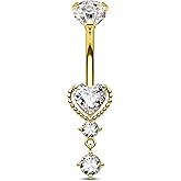COCHARM Dangle Belly Button Rings 14G Heart Belly Navel Rings for Women Surgical Steel Navel Piercing Jewelry
