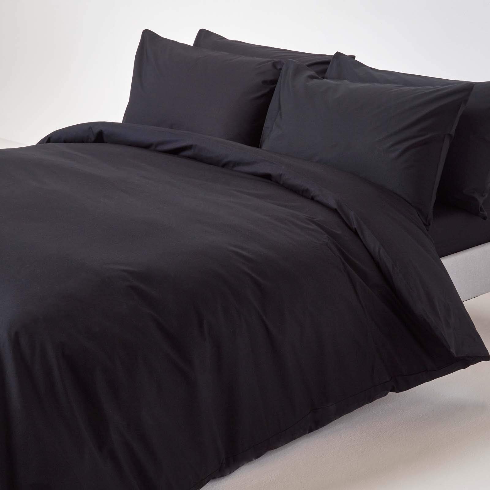 HOMESCAPES Black Pure Egyptian Cotton Duvet Cover Set Super King 200 TC 400 Thread Count Equivalent 2 Pillowcases Included Quilt Cover Bedding Set — image 1