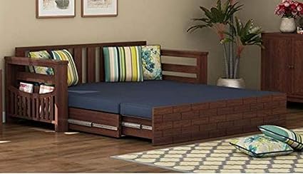 Tg Furniture Solid Wood 3 Seater Sofa Cum Bed With Side Pocket For