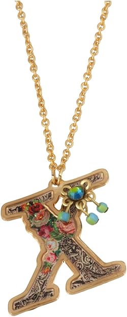 Amazon 文字ゴールドメッキペンダントネックレスによって作成されたmichal Negrinカメオプリント 手描き花 キラキラとスワロフスキークリスタルアクセント イスラエルのハンドメイド ネックレス 通販