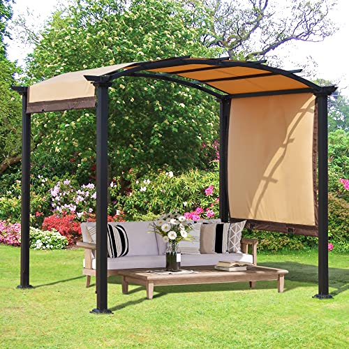 Outsunny 10' x 8' Outdoor Retractable Canopy Pergola Steel Frame Patio Pergola Shelter Sun Shade with Arc Roof, Beige
