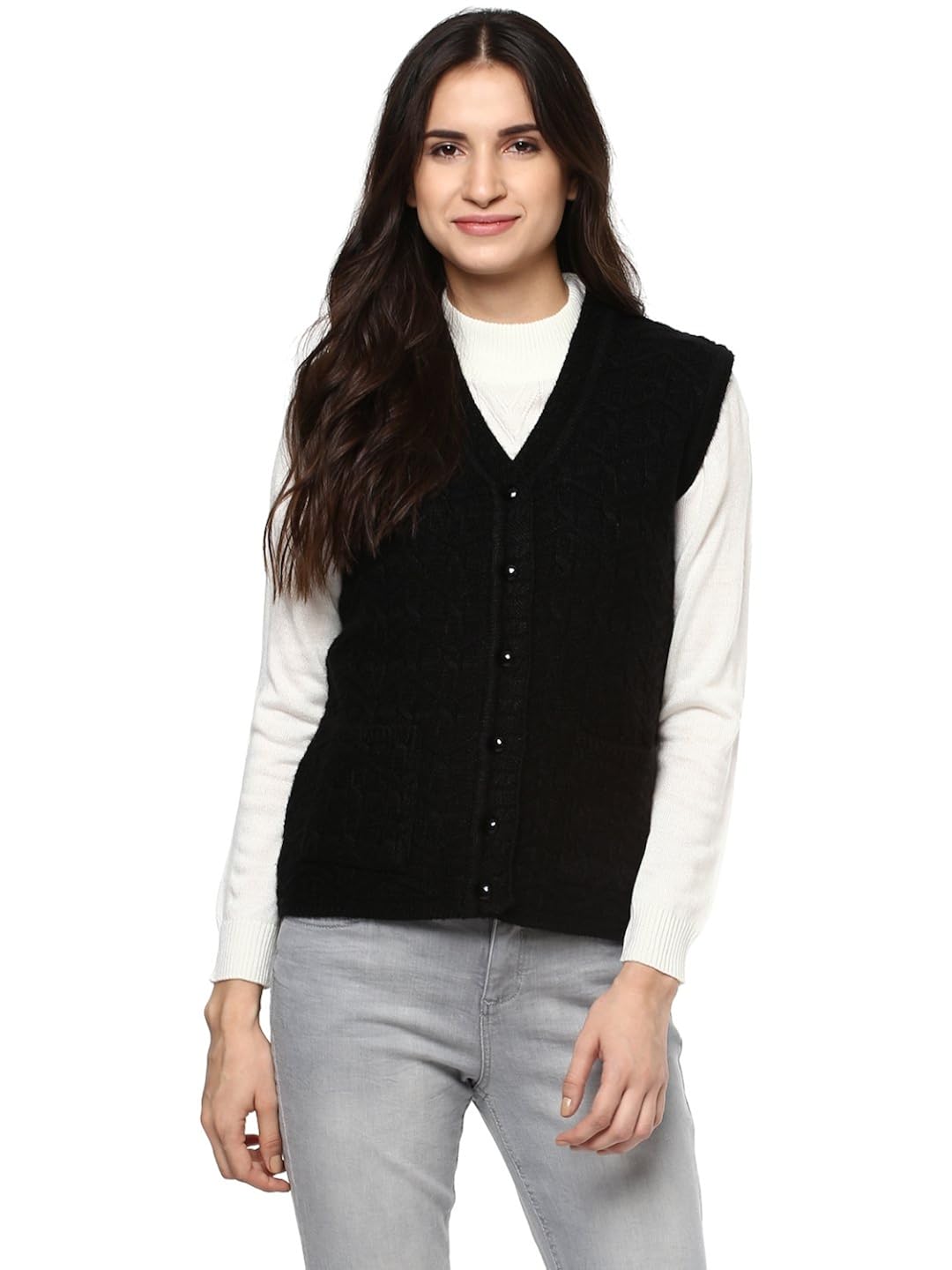 cayman women black self-design cardigan