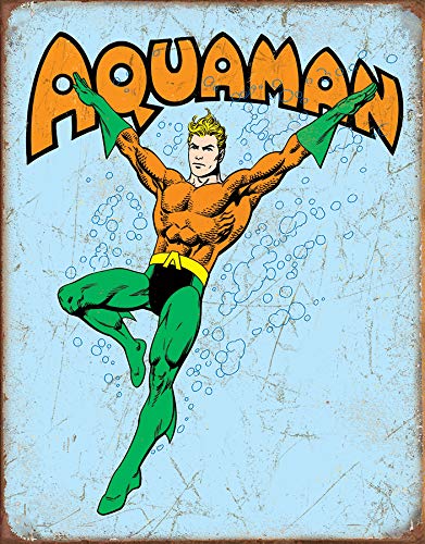 Desperate Enterprises Aquaman Retro Tin Sign, 12.5" W x 16" H
