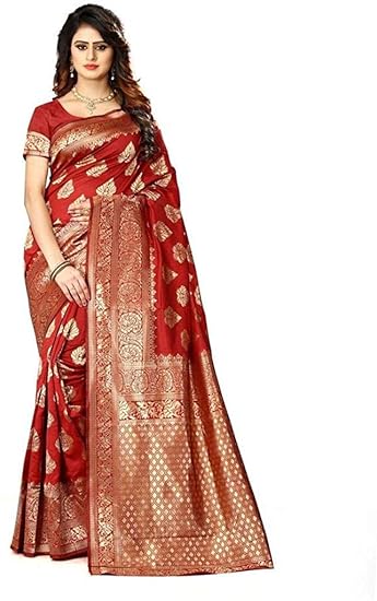 Shoppershopee Kanjivaram Banarasi Silk Saree Red (Set of 2)