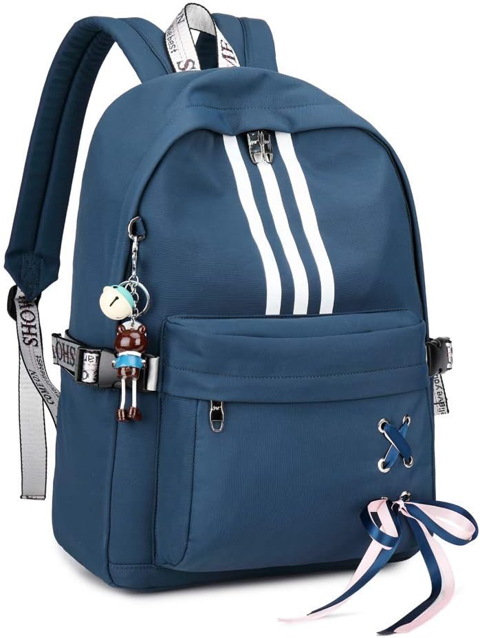 Laptop Backpack College Shoulders Bags Children School Book Bags Girls Travel Canvas Backpack (Blue, Large with USB Port)