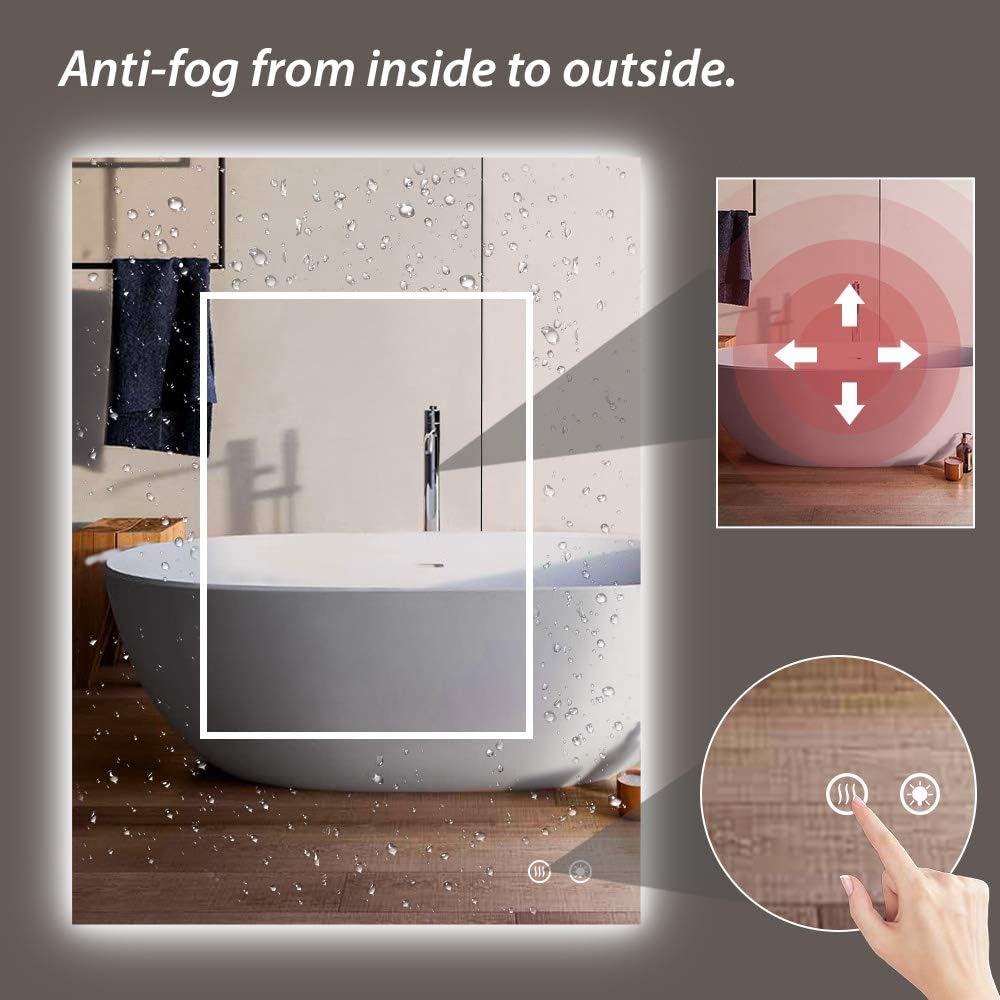 TokeShimi 36 x 28 Inch LED Backlit Mirror Bathroom Lighted Mirror Anti-Fog Wall Mounted Bath Mirror Dimmable Makeup Mirror with Lights (Horizontal/Vertical): Furniture & Decor