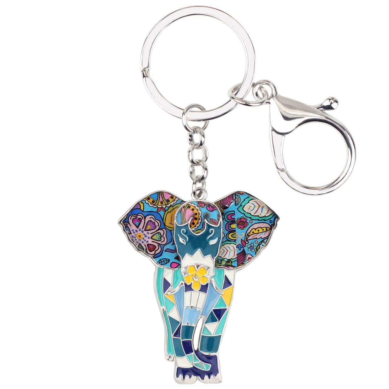 WEVENI Enamel Alloy Anime Elephant Keychains Key Ring Charm Jewelry For Women Girls Lady Bag Car Purse (Blueness)