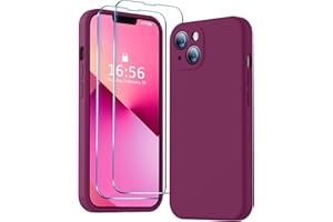 BossKiss Compatible with iPhone 13 Case, Premium Liquid Silicone Case [Velvety Touch] [2 Pcs 9H Tempered Glass SceRed Protector], Camera All-Round Protection Shockproof Kit Case, WineRed