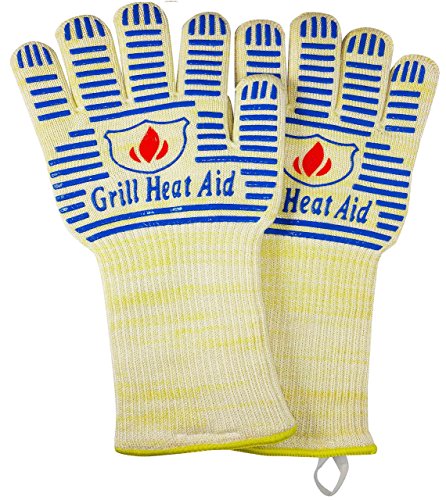 Extreme Heat BBQ Gloves for Baking, Grilling, and Oven Use - Protection Up to 932°F, Blue, 14 Inches Longer Cuff