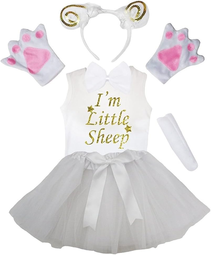 Petitebelle Headband Bowtie Tail Gloves Shirt Skirt 6pc Girl Costume 1-8y
