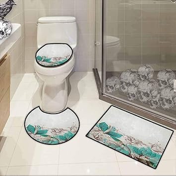 SCOCICI1588 Turquesa, cojín de baño con Fondo Floral Retro con Siluetas