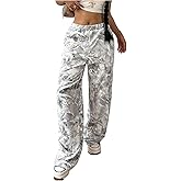 RoseSeek Girl's Camo Graphic Branch Sweatpants Wide Leg Elastic Waist Trousers Pants with Pockets Streetwear