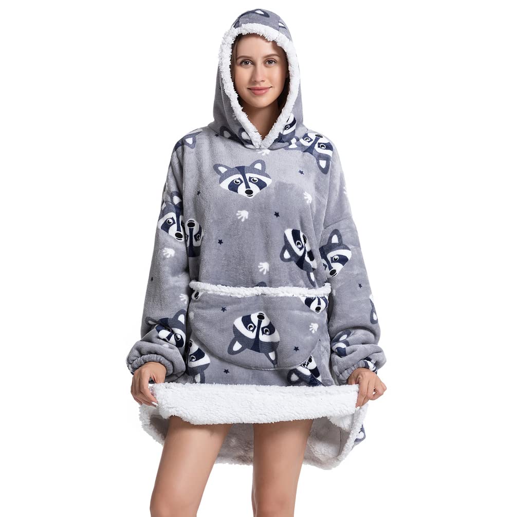 AUTUCAU Hoodie Blanket, Ultra Soft Sherpa Fleece Warm Comfy Cosy Oversized Wearable Giant Sweatshirt Throw for Women Girls Adults Men Boys Kids Big Pocket - One Size