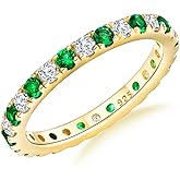 RANDES Full Eternity Band Rings for Women Sterling Silver/Yellow Gold Plated Wedding Bands Sapphire/Emerald/Ruby 2mm Thin Stacking Anniversary Ring Size 6-10