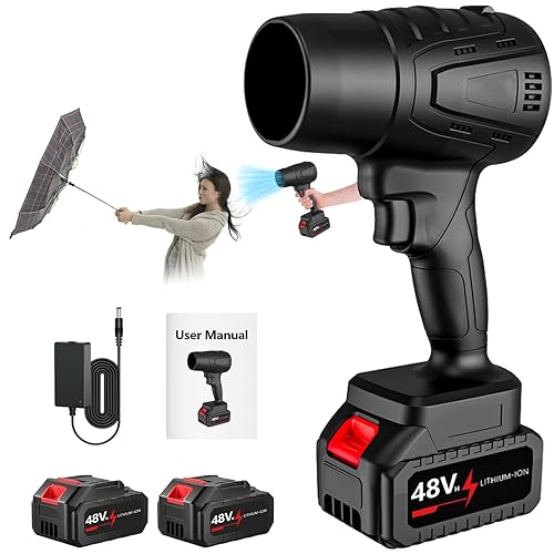 Cordless Leaf Blower 21V, 500000 RPM Turbo Power, 2 x 10-Cell Li-Ion Batteries & Fast Charger, Lightweight for Yard, Home, Workshop, PC Cleaning - Quiet, High Speed, Battery-Powered Blower