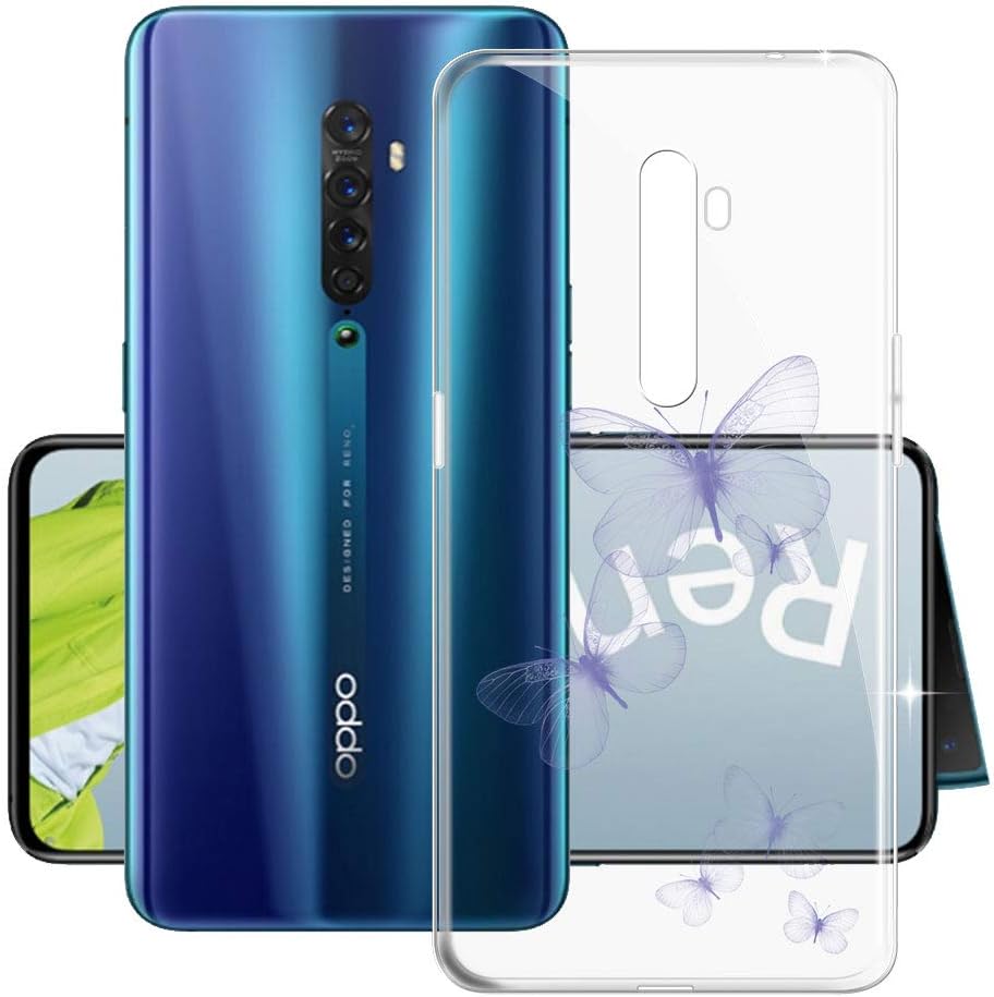 Oppo Reno 2 Case, HHUAN Shock-Absorption Flexible Soft Transparent Purple Shadow TPU Shell Silicone Gel Resistant Protective Case Bumper Cover for Oppo Reno 2 (6.55")