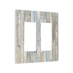 Country Rustic Blue White Wood 2 Gang Double GFCI
