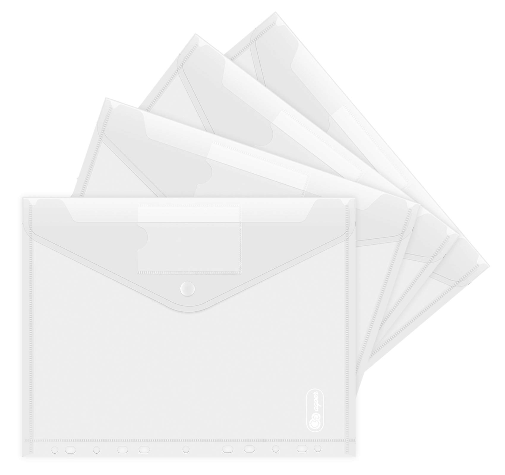 Agoer Plastic Wallets 20 Pack A4 Punched Pockets Transparent Documents Wallets Expandable A4 Folders Wallets with Ring Binder and Label Pocket, Button Closure